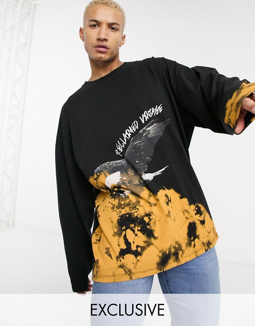 Reclaimed Vintage inspired oversized long sleeve t-shirt with eagle print in black