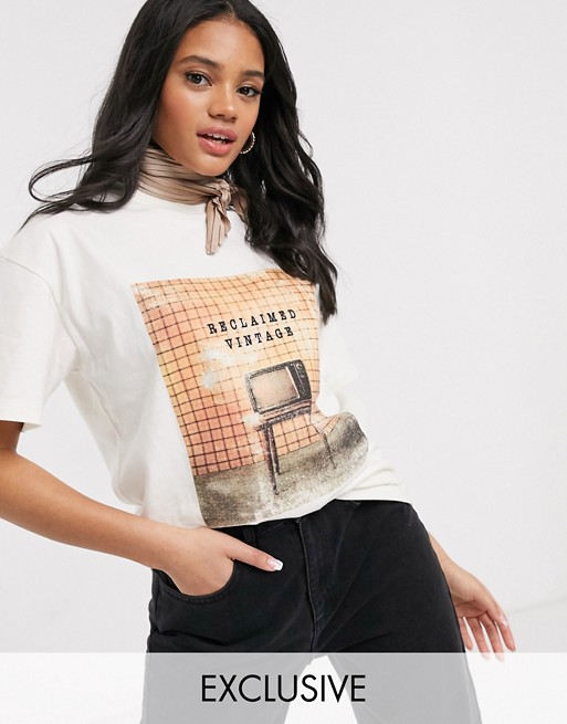 Reclaimed Vintage inspired oversized off white t-shirt with retro print
