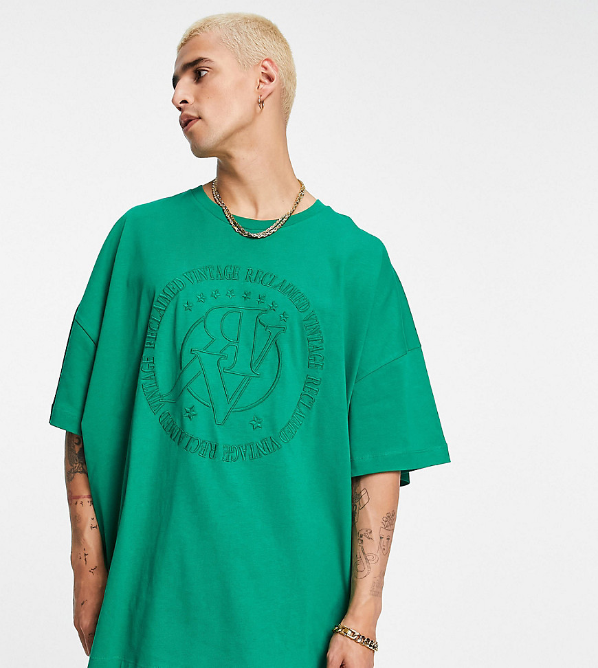 Reclaimed Vintage Inspired oversized organic cotton T-shirt with front logo in green