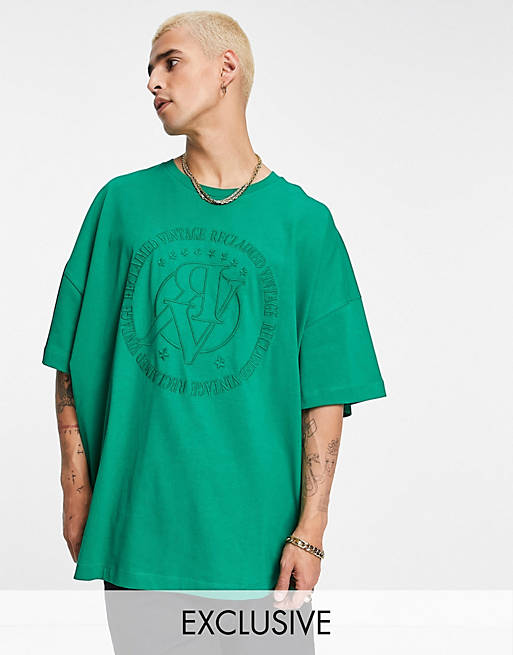 Reclaimed Vintage inspired oversized organic cotton t-shirt with front logo t-shirt in green