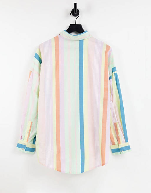 Exclusives Reclaimed Vintage inspired oversized relaxed shirt in rainbow stripe 