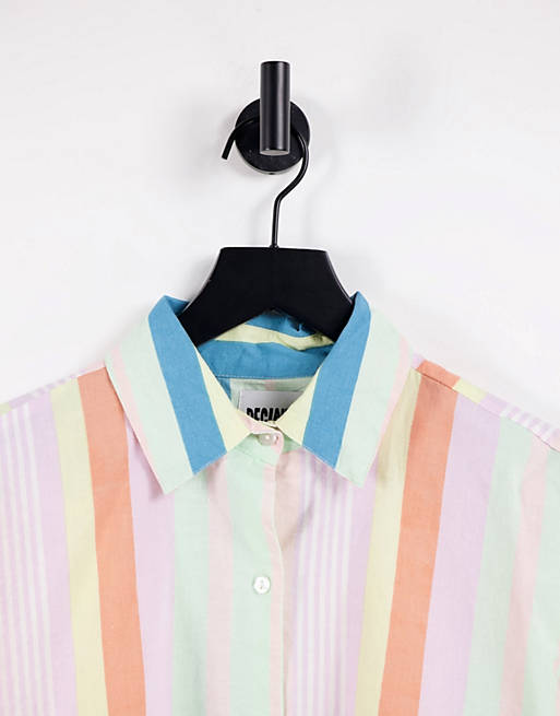 Exclusives Reclaimed Vintage inspired oversized relaxed shirt in rainbow stripe 
