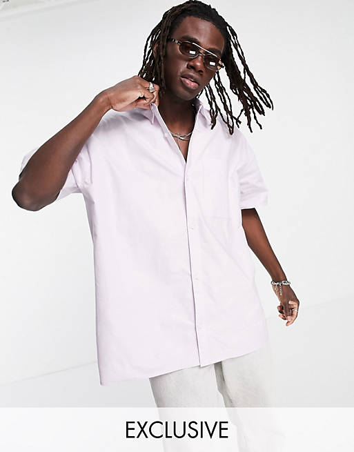 Reclaimed Vintage inspired oversized short sleeve oxford shirt in lilac