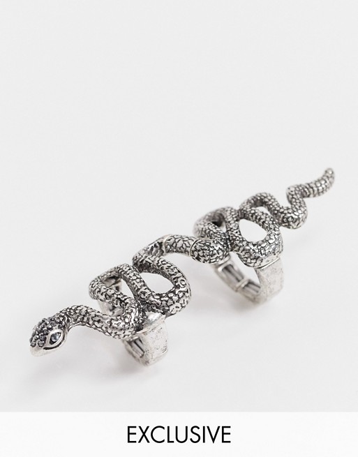 Reclaimed Vintage inspired oversized snake ring in burnsihed silver