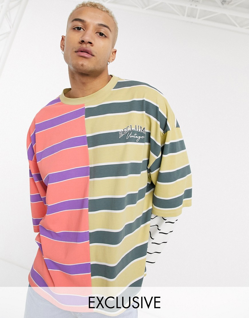 Reclaimed Vintage inspired oversized sweatshirt in spliced stripe-Multi