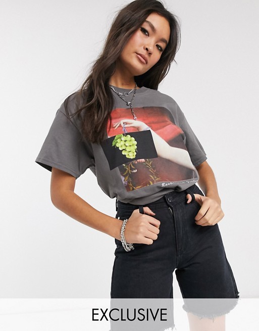 Reclaimed Vintage inspired oversized t-shirt in charcoal with art print