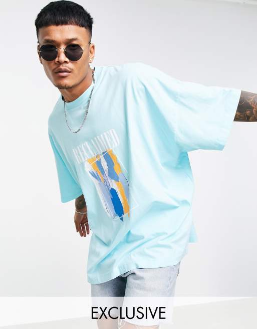 Reclaimed Vintage Inspired Oversized T Shirt With Art Print In Light Blue Asos