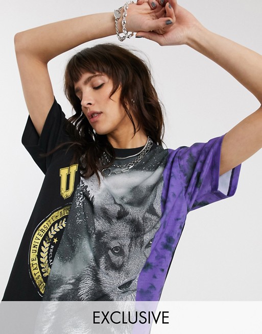 Reclaimed Vintage inspired oversized t-shirt with splice prints