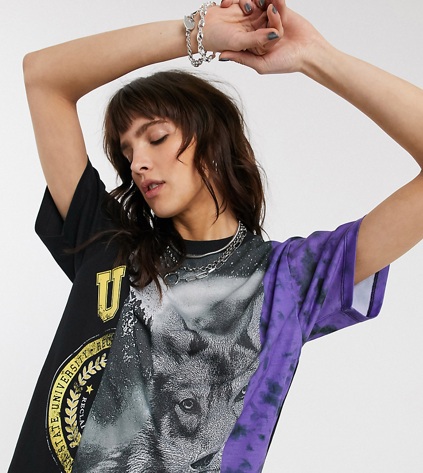 Reclaimed Vintage inspired oversized t-shirt with splice prints-Multi