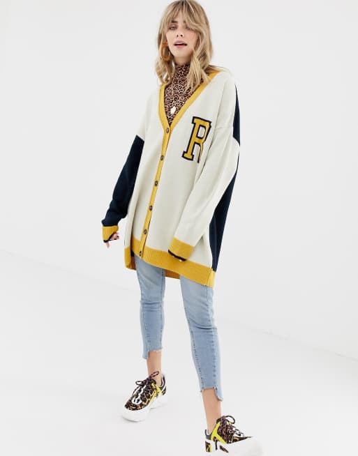 Reclaimed Vintage inspired oversized varsity cardigan