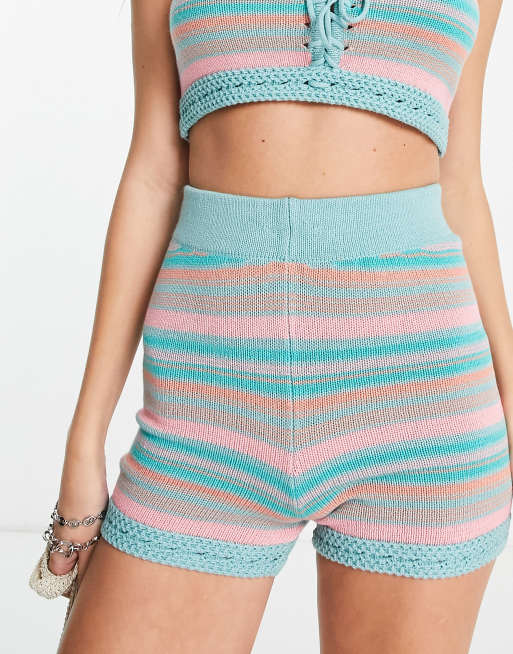 Reclaimed Vintage Inspired - Pantaloncini in maglia a righe multicolore