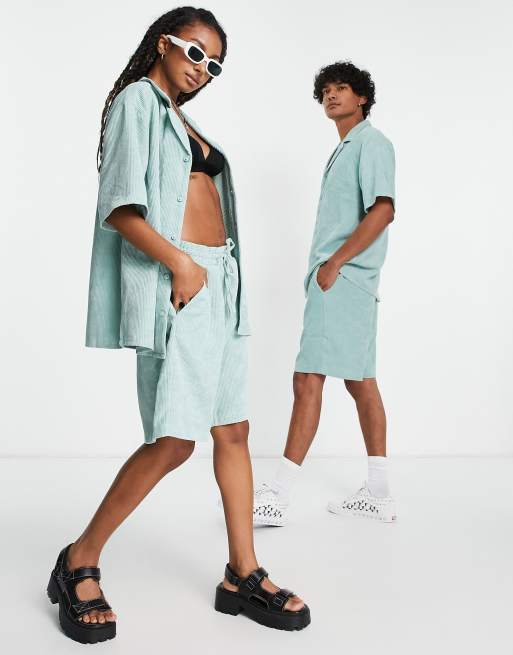 Pantaloncini unisex a coste verde azzurro in coordinato Asos Abbigliamento Pantaloni e jeans Shorts Pantaloncini Inspired 