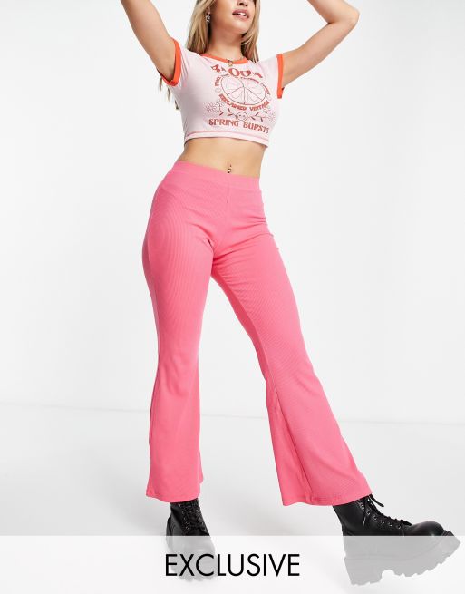 Reclaimed Vintage Inspired Pantaloni a zampa rosa a coste ASOS