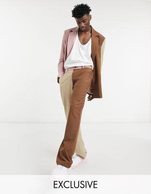 Brown color block pants clearance