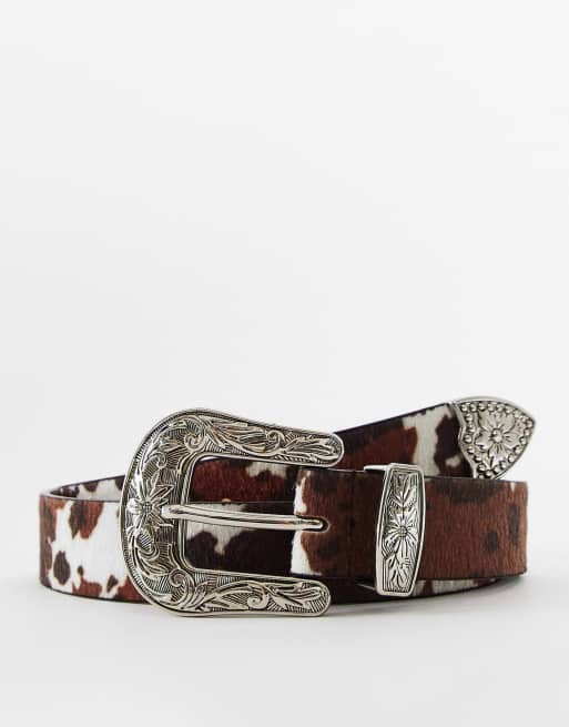 Reclaimed Vintage Inspired – Pasek unisex we wzór krowiej skóry