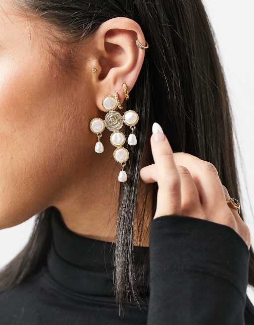 Pearl cross earrings sale
