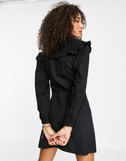 Reclaimed Vintage inspired peter pan collar mini dress in black