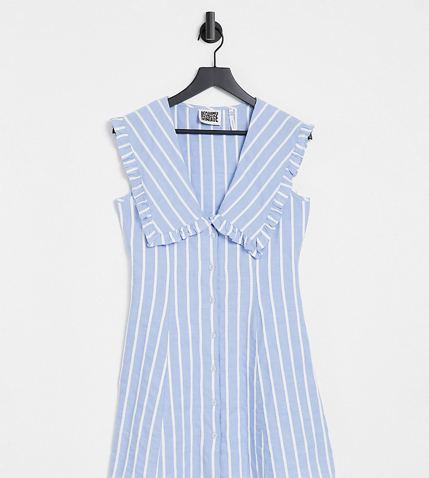 Reclaimed Vintage Inspired peterpan collar dress in blue stripe-White