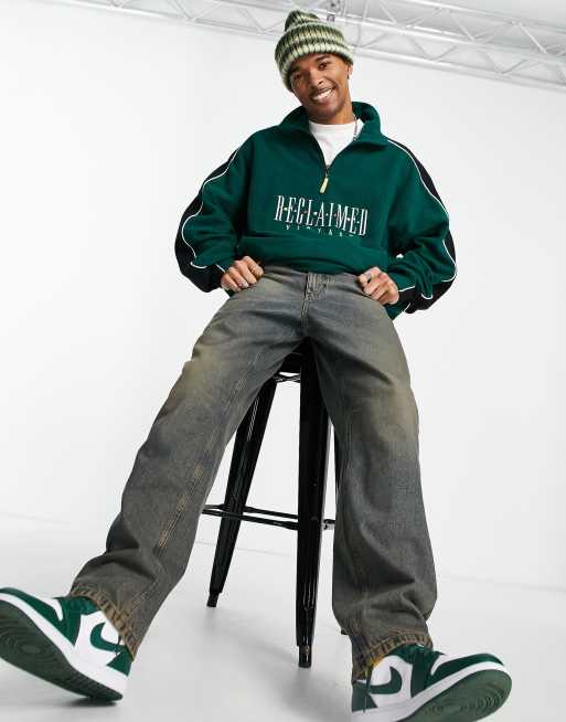 Reclaimed Vintage Inspired - Pile verde con zip corta e logo ricamato , 2 di 4