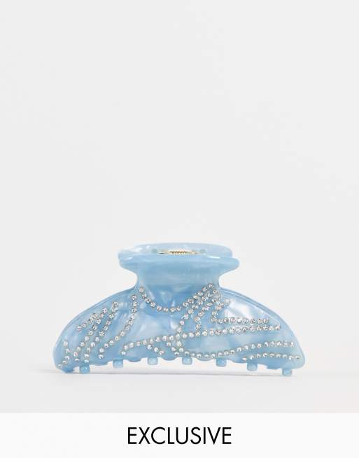 Reclaimed Vintage Inspired - Pince à griffe ornée de strass - Bleu 