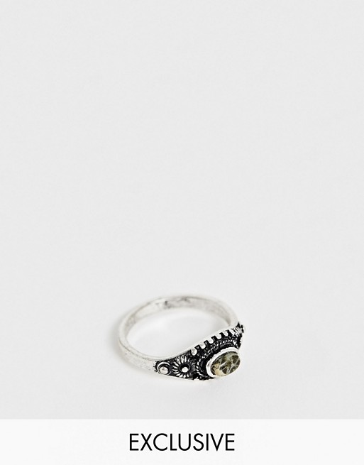 Reclaimed Vintage inspired pinky ring with stone detail in burnished silver exclusive to ASOS