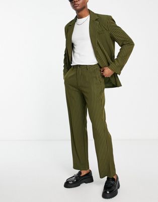 Reclaimed Vintage inspired pinstripe 90's baggy trousers in olive