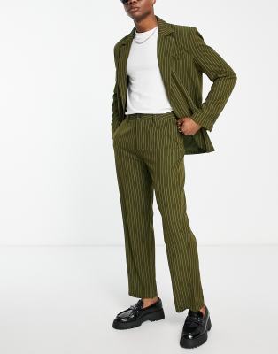 Reclaimed Vintage inspired pinstripe 90's baggy trousers in olive