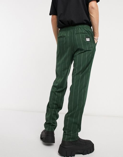 Green Pinstripe Pants Men - Striped Chino Pants