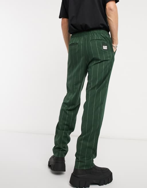Green pinstripe trousers on sale