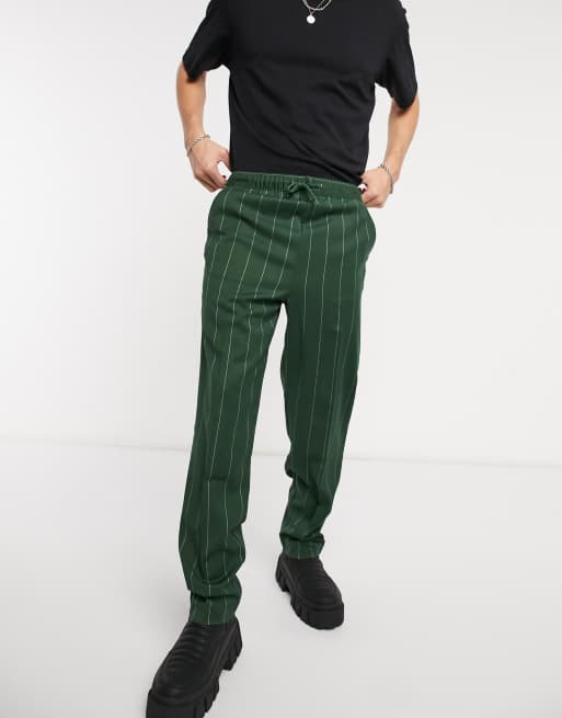 Green Pinstripe Pants Men - Striped Chino Pants