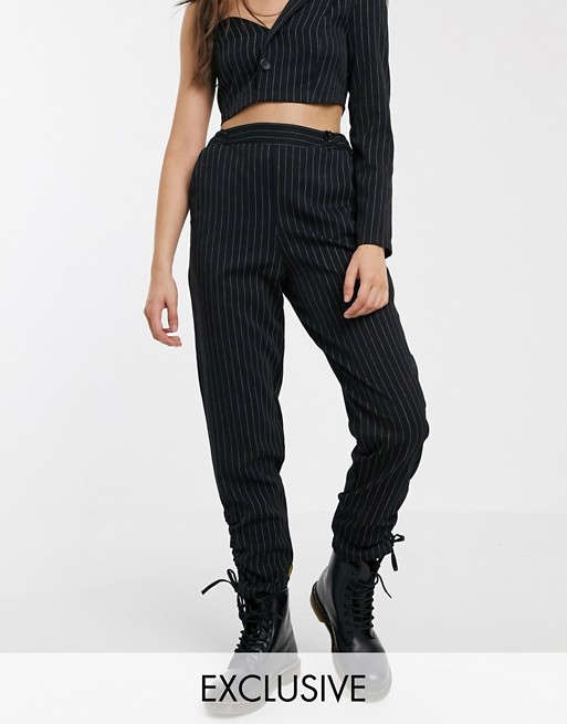 Reclaimed Vintage inspired pinstripe trouser with ruched cuff hem