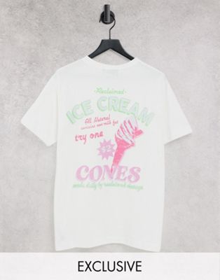 Reclaimed Vintage inspired pique t-shirt in white with ice cream print