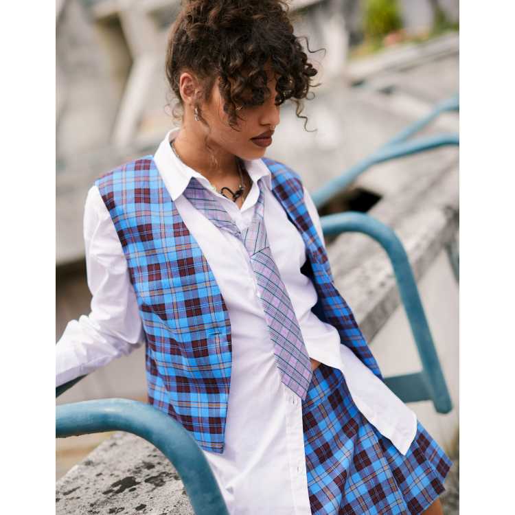 Reclaimed Vintage Inspired plaid vest in blue part of a set ASOS