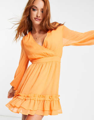 Reclaimed Vintage inspired pleated mini dress in orange