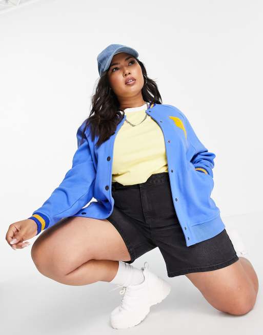 Reclaimed Vintage inspired plus baseball jacket in blue ASOS