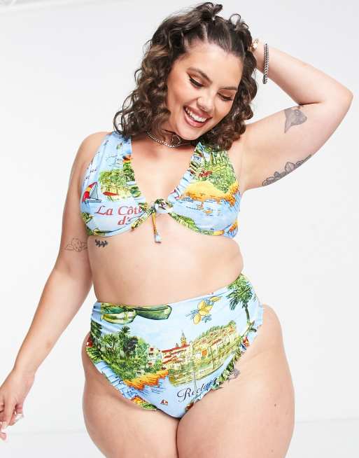 Reclaimed Vintage Inspired Plus - Bikinitop met beugel en retro ansichtkaartenprint - MULTI, 4 van 4