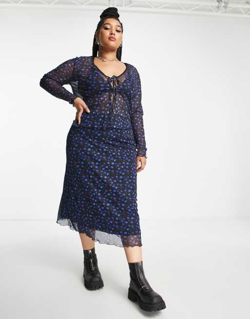 Reclaimed Vintage Inspired Plus - Gonna midi nera a rete in coordinato , 4 di 4
