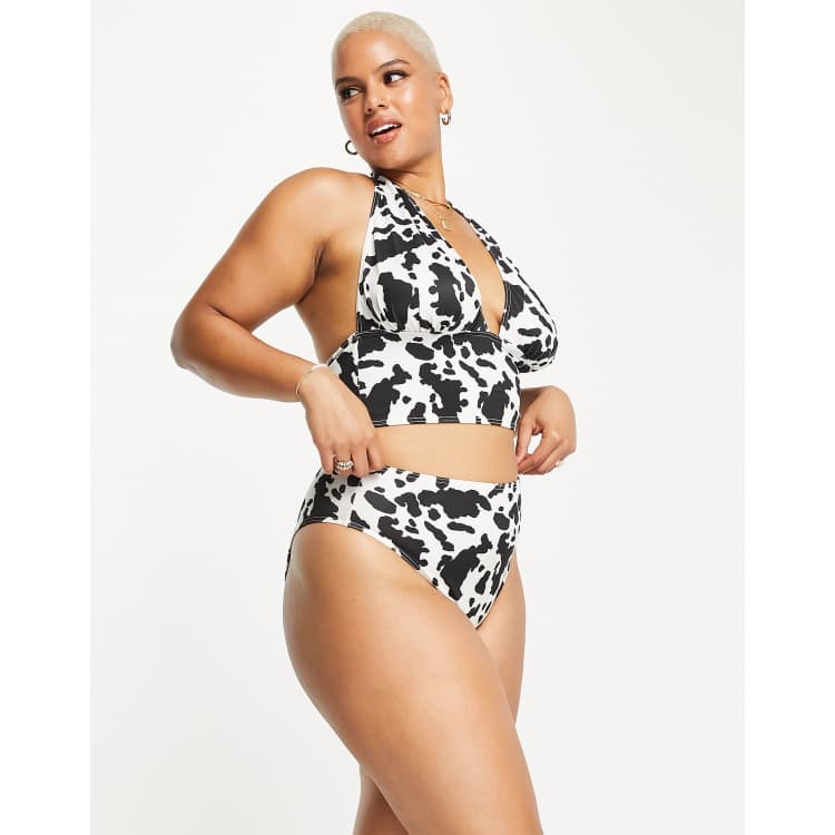 Reclaimed Vintage Inspired Plus high waist bikini bottoms in cow print ASOS