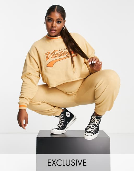 Reclaimed Vintage inspired varsity logo sweat and sweatpants set