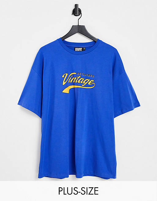 Reclaimed Vintage inspired plus logo varsity t shirt in blue