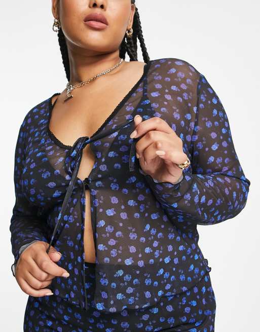 Reclaimed Vintage inspired Plus mesh cardigan co ord in black ASOS