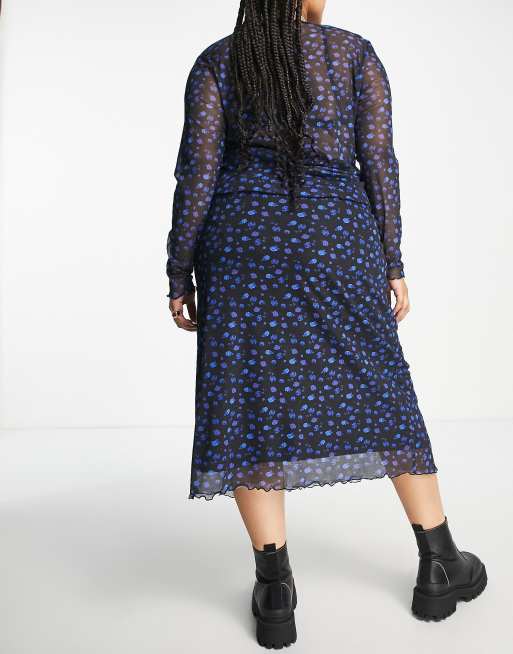 Reclaimed Vintage inspired Plus mesh midi skirt co-ord in black , 2 of 4