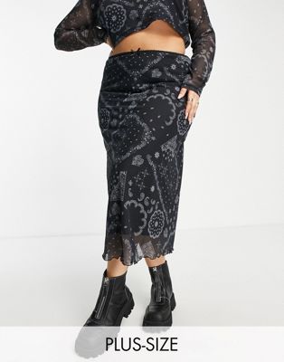 Reclaimed Vintage inspired Plus mesh midi skirt in bandana print