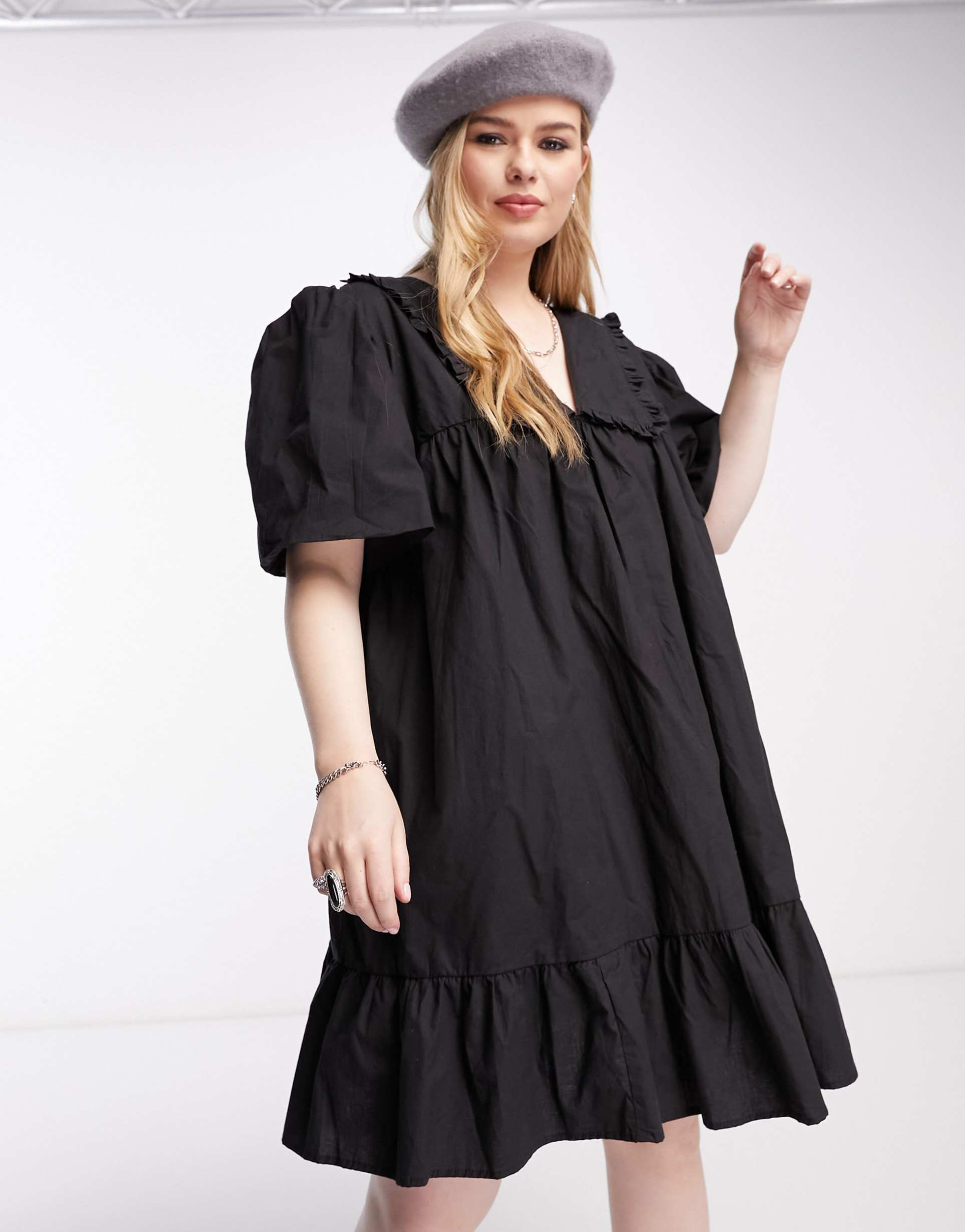 Reclaimed Vintage inspired Plus mini tea dress in black