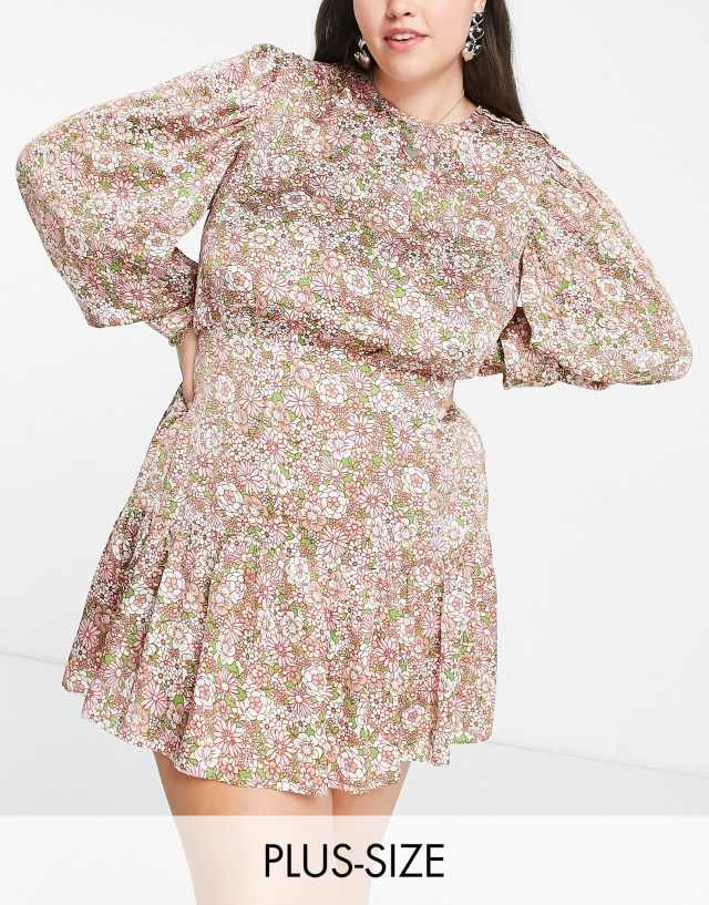 Reclaimed Vintage inspired Plus mini tea dress in floral print