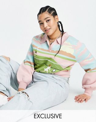 Reclaimed Vintage inspired Plus polo jumper with tennis print