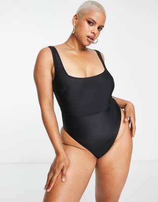 black one piece swimsuit square neck