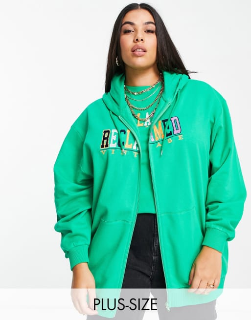 Reclaimed Vintage Inspired Plus - Sweat à capuche zippé à logo - Vert