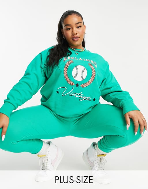 Reclaimed Vintage inspired plus sweat with baseball print in green co-ord