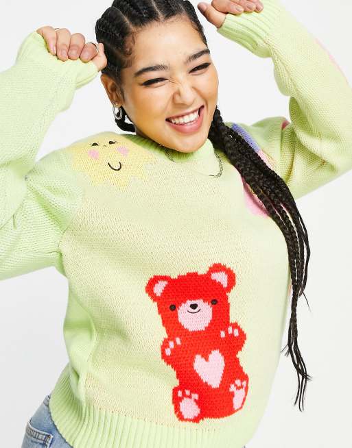 Reclaimed Vintage inspired plus sweater with gummy bear print